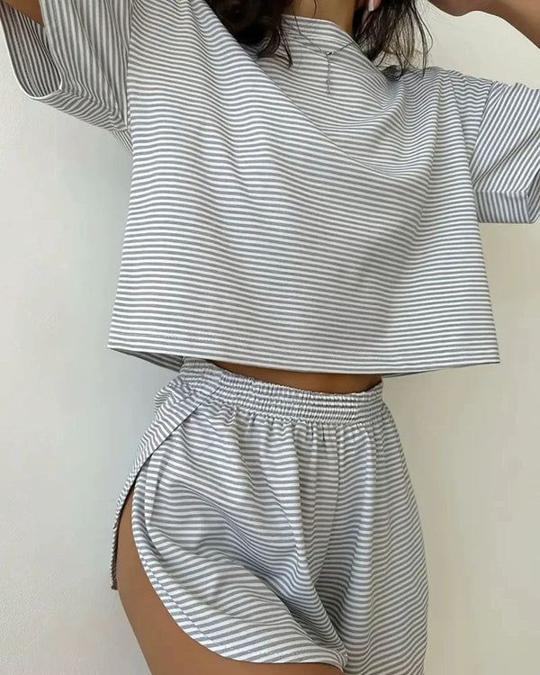Striped Tee & Split Shorts PJ Set