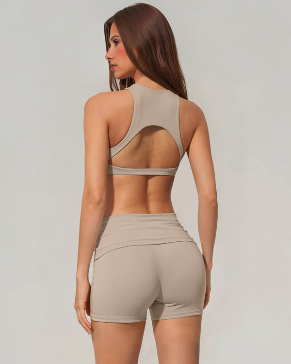 Yoga Top & Fold-Over Shorts Set