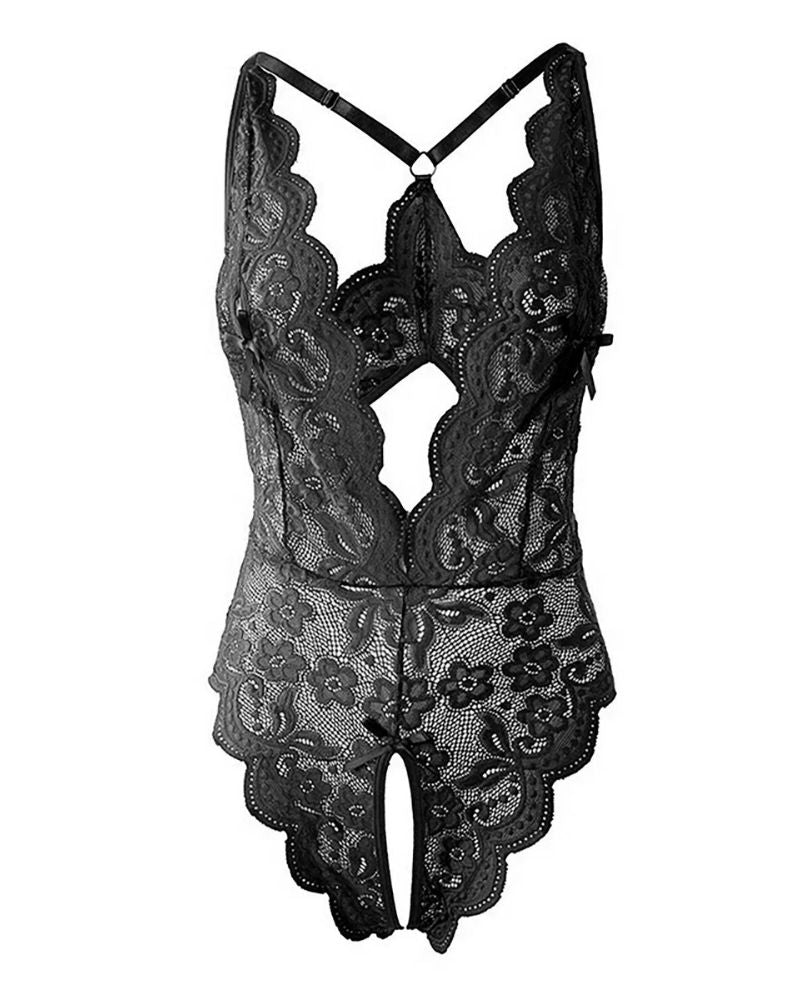 Body trasparente con scollo all'americana in pizzo 