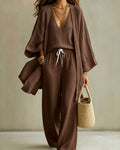 Sleeveless V-Neck Wide-Leg Three-Piece Set