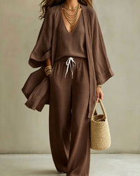 Sleeveless V-Neck Wide-Leg Three-Piece Set