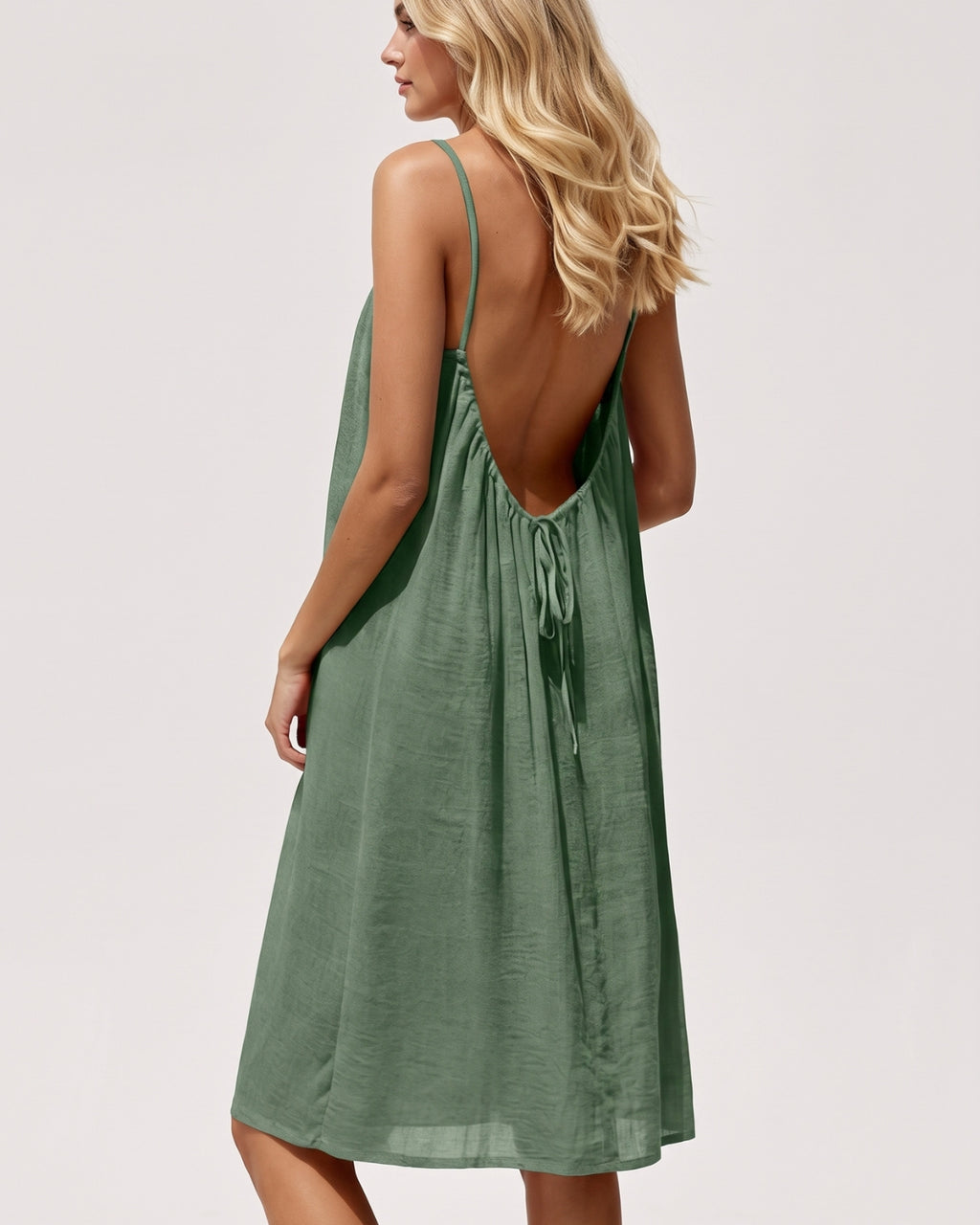 Solid Color Backless Cami Short Dress