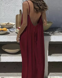 Solid Color Backless Cami Dress