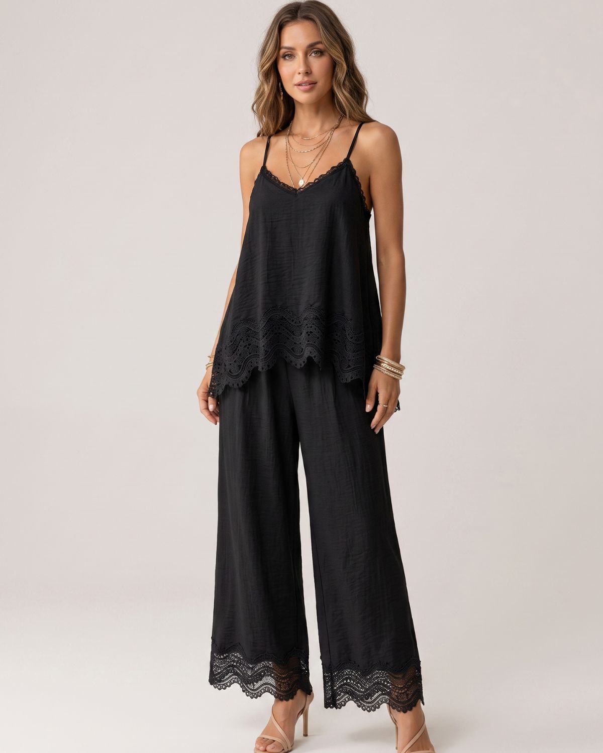 Lace-Trim Cami & Wide-Leg Pants Set