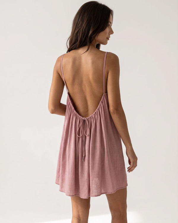 Solid Color Backless Cami Mini Dress