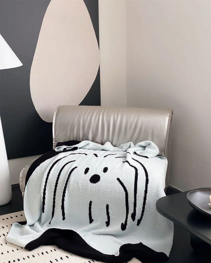 Minimalist Dog Half-Fleece Knit Throw for Sofa, Nap, and Leisure