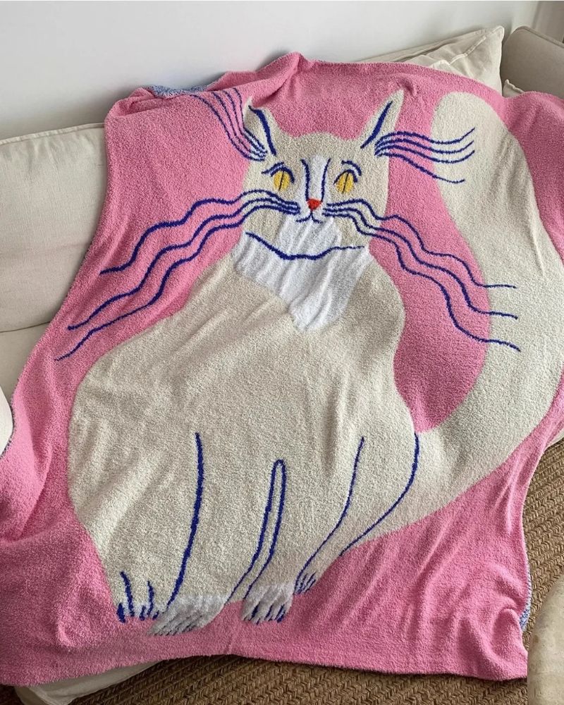 Pink Cat Half Fleece Blanket