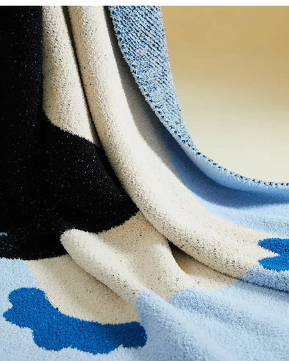 Thick Fleece Cat Print Blanket - Cozy Throw for Living Room & Nap