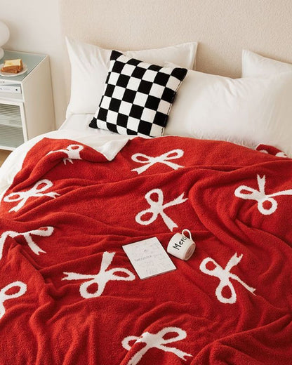 Bow Thick Knit Blanket, Half-Fleece Warm Office Nap Throw