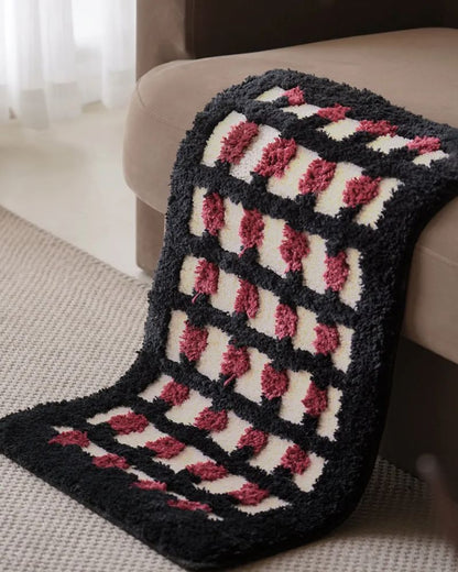 Polka Dot Flocked Absorbent Non-Slip Doormat for Bedside, Living Room