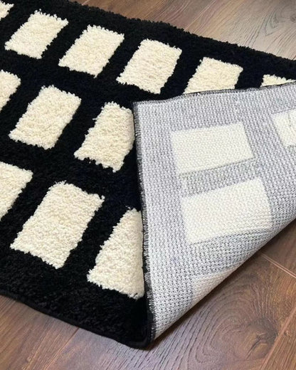 Nordic Black and White Square Pattern Rug for Living Room, Bedroom, and Home Decor
