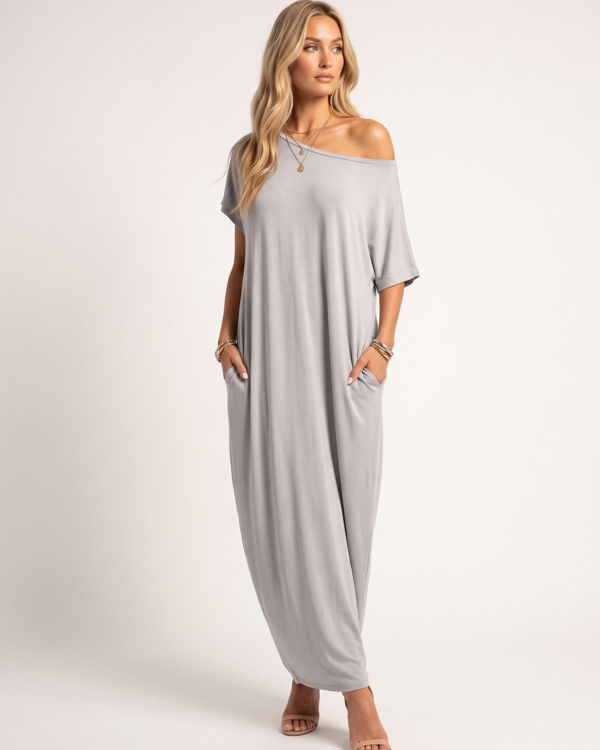Solid Batwing Sleeve Lounge Dress