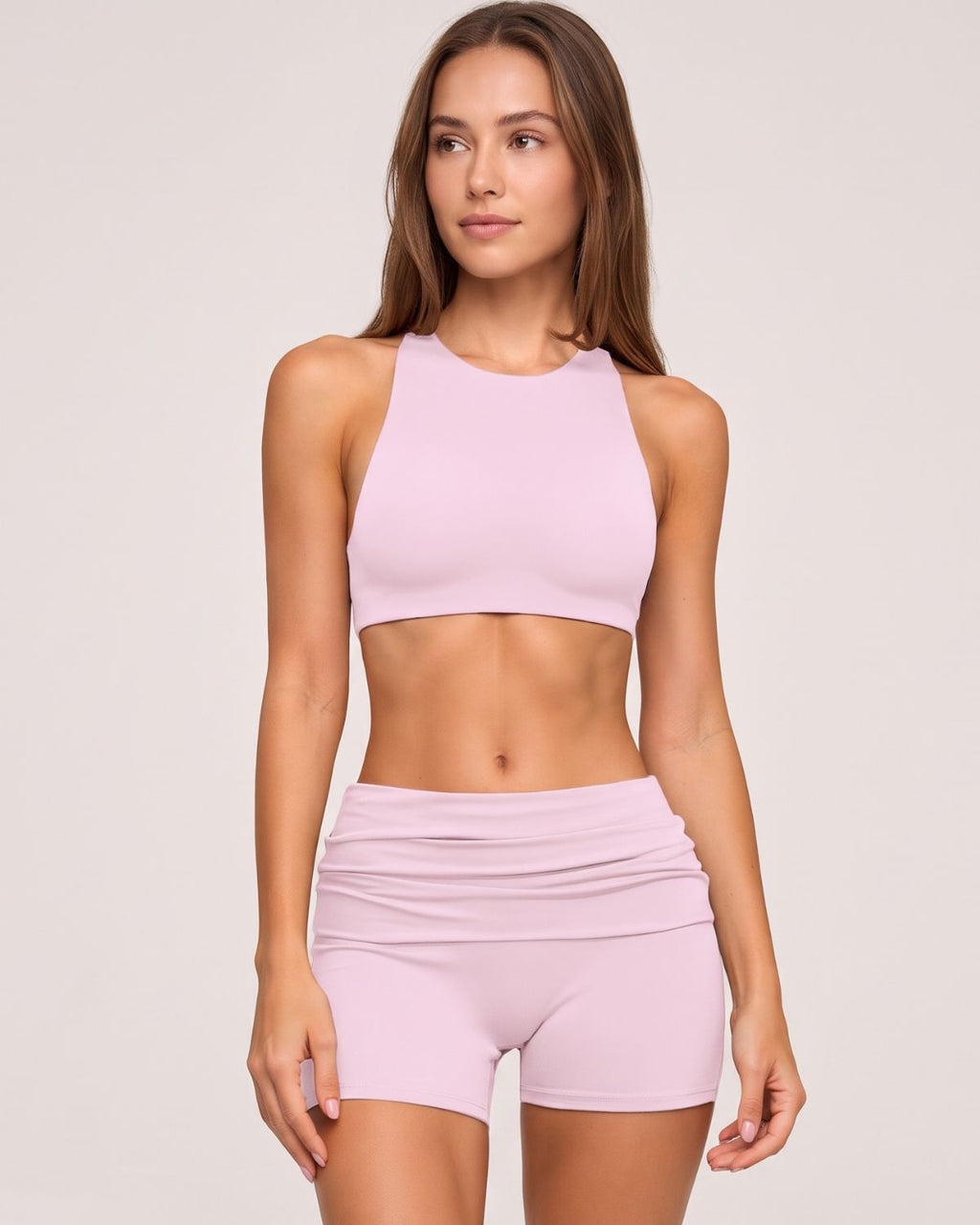 Yoga Top & Fold-Over Shorts Set