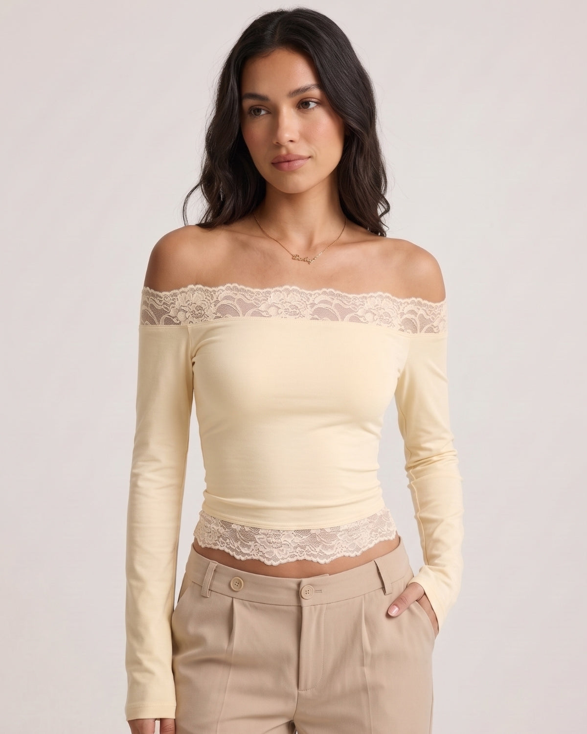 Lace-Trim Long Sleeve Casual Top