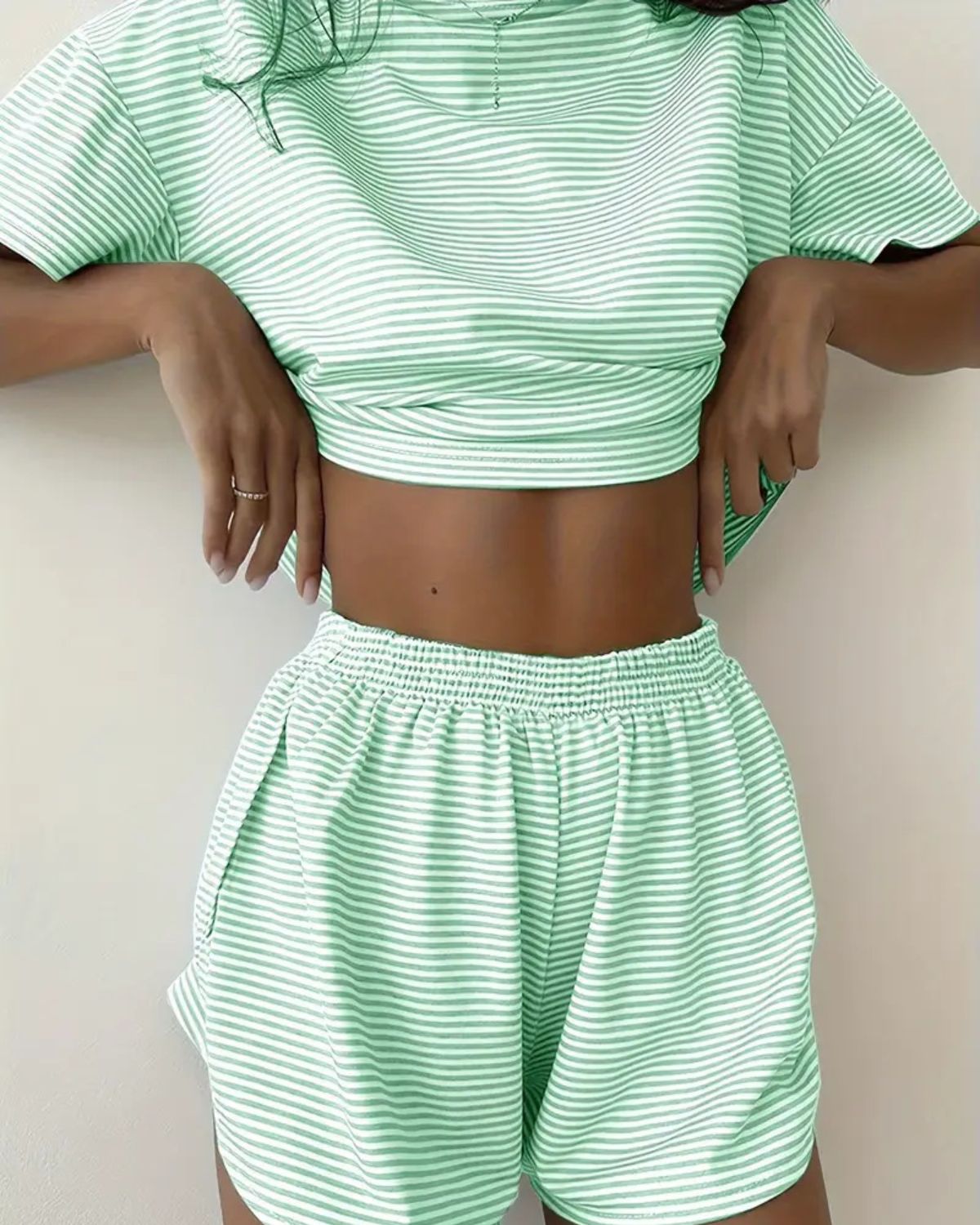 Striped Tee & Split Shorts PJ Set
