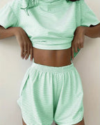 Striped Tee & Split Shorts PJ Set