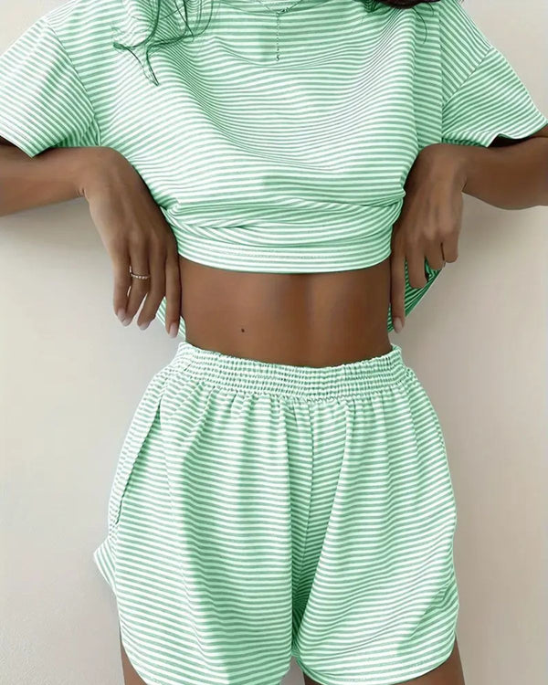 Striped Tee & Split Shorts PJ Set