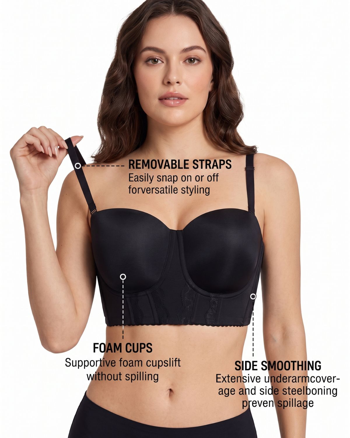Il reggiseno senza spalline con schienale basso 