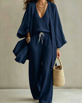 Sleeveless V-Neck Wide-Leg Three-Piece Set