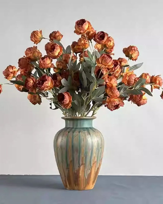 Vintage Oil Painting Ceramic Vase, Dried Flower Living Room Decor