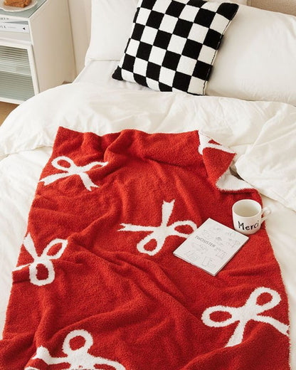 Bow Thick Knit Blanket, Half-Fleece Warm Office Nap Throw