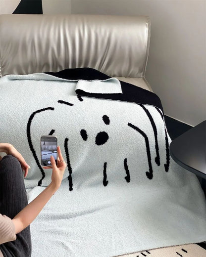 Minimalist Dog Half-Fleece Knit Throw for Sofa, Nap, and Leisure