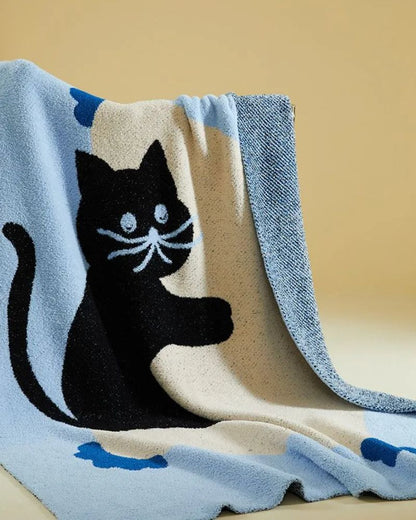 Thick Fleece Cat Print Blanket - Cozy Throw for Living Room & Nap
