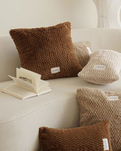 Brown Faux Rabbit Fur Pillow - Soft Plush Cushion for Sofa & Fall Decor
