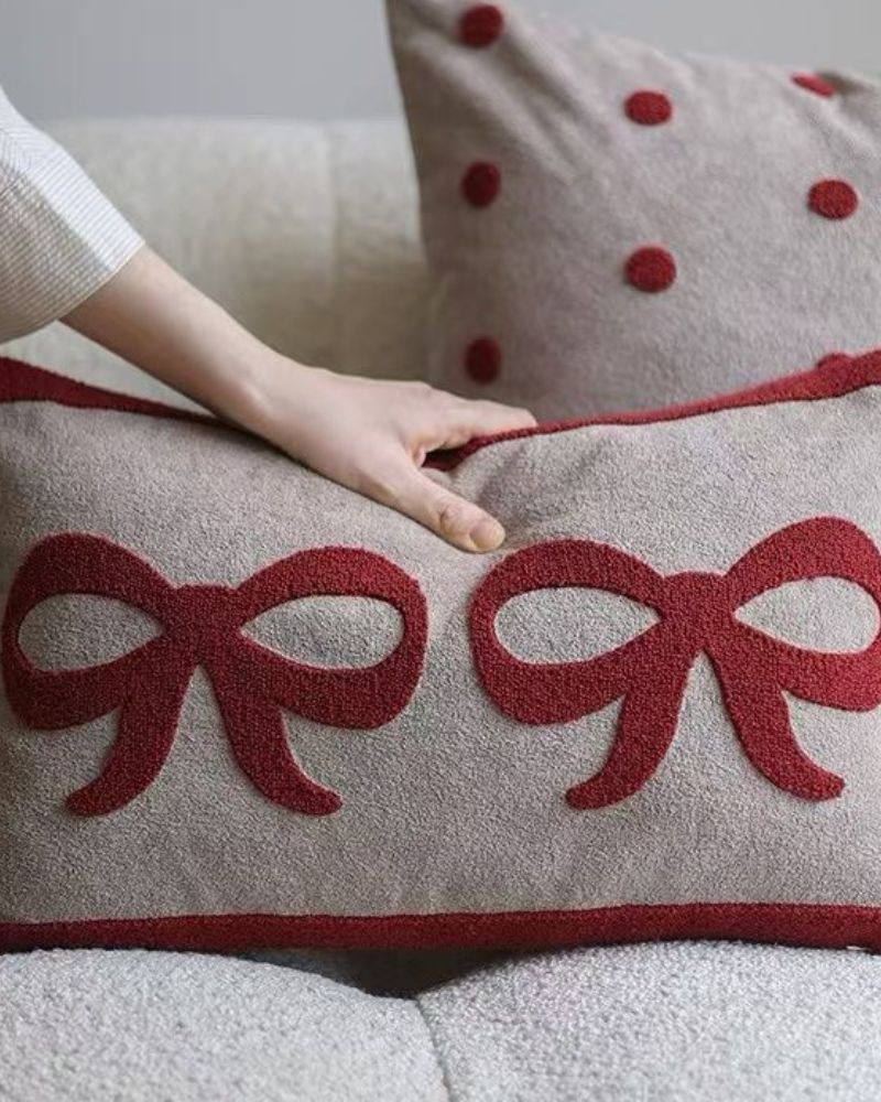 Red Bow Tie & Polka Dot Decorative Pillow - Elegant Throw for Living Room