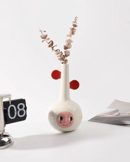 Red Ear Ceramic Vase - Fun Decorative Ornament & Creative Gift for Home or Office