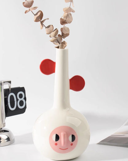 Red Ear Ceramic Vase - Fun Decorative Ornament & Creative Gift for Home or Office