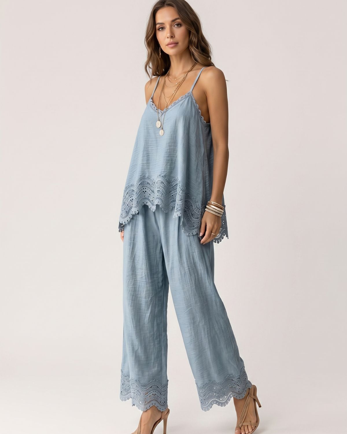 Lace-Trim Cami & Wide-Leg Pants Set
