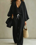 Sleeveless V-Neck Wide-Leg Three-Piece Set