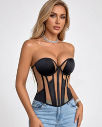 Sheer Mesh Boned Corset Bustier Top