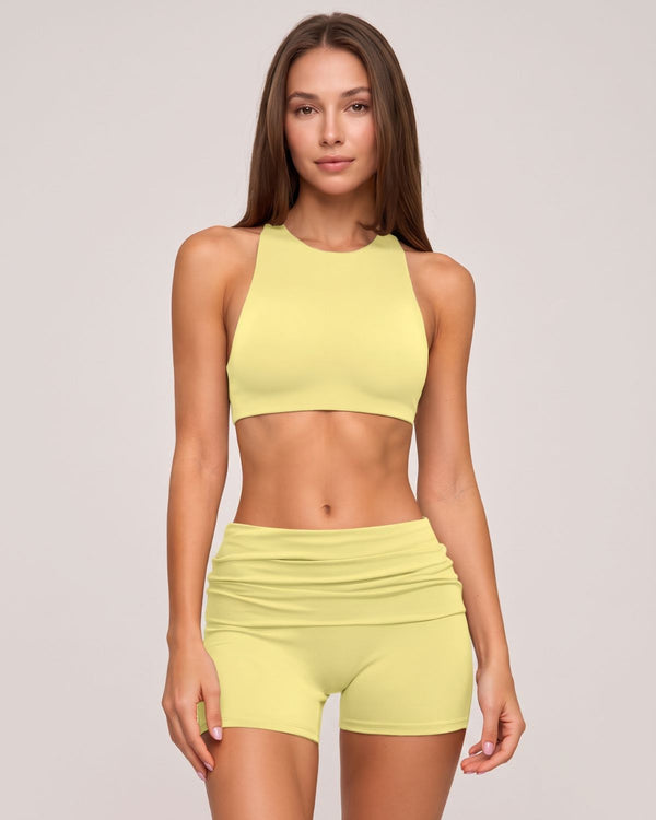 Yoga Top & Fold-Over Shorts Set