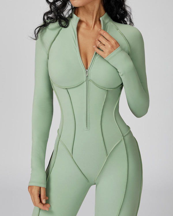 Mock-Neck Half-Zip Workout Bodysuit