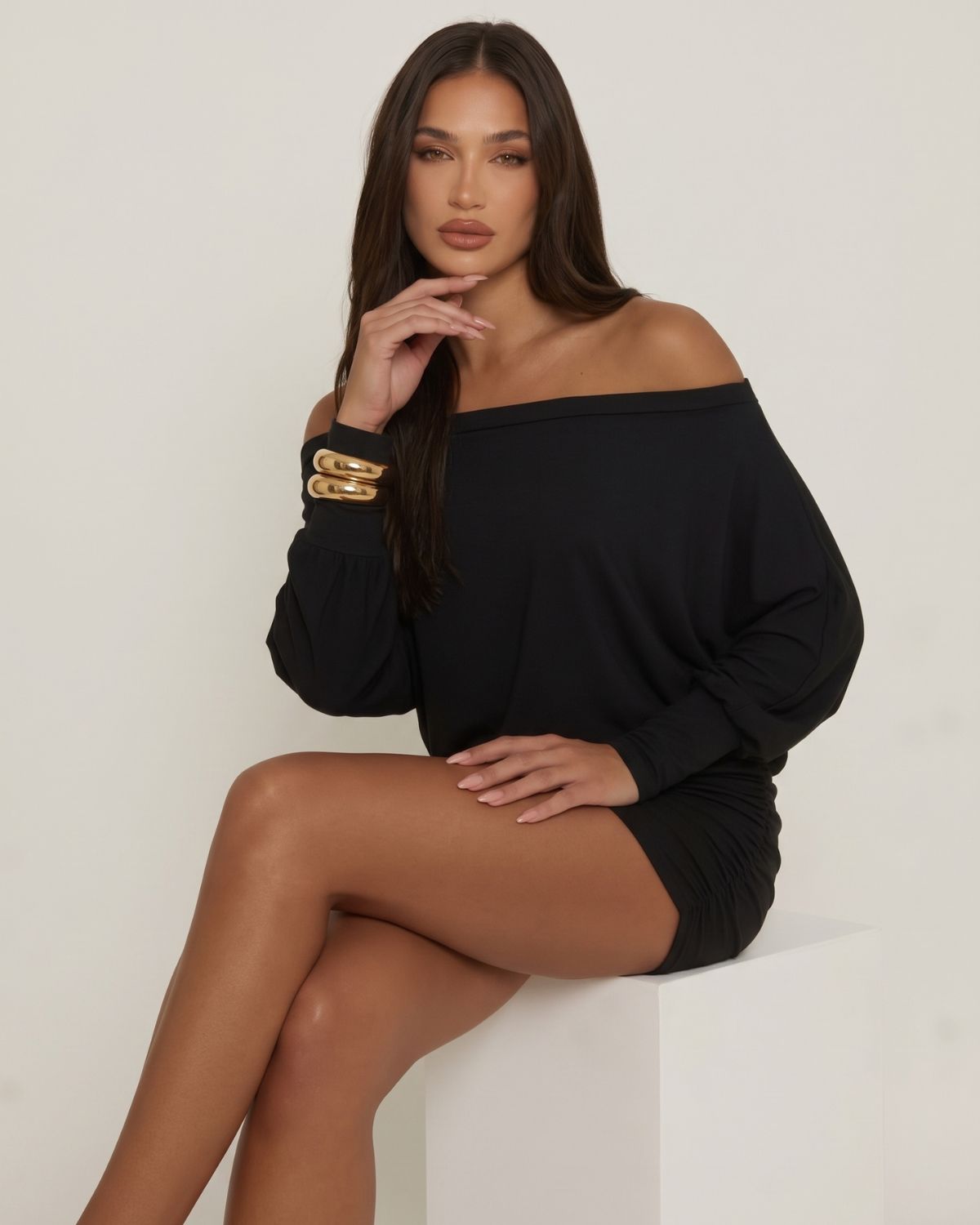 Off-Shoulder Dolman Sleeve Mini Dress