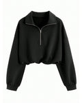 Half-Zip Collared Knit Crop Top