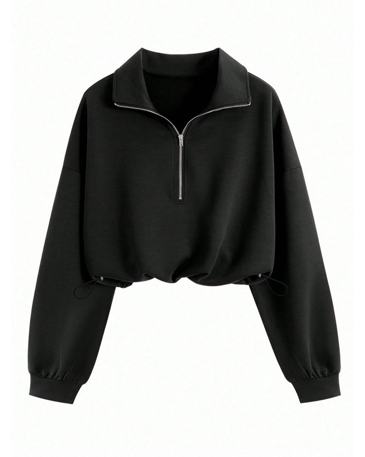 Half-Zip Collared Knit Crop Top
