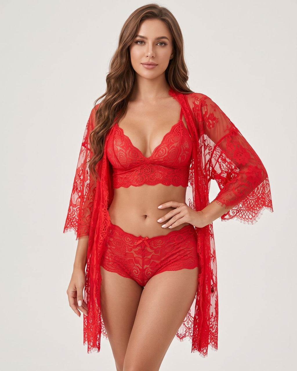 3-Piece Sheer Lace Sleepwear Set