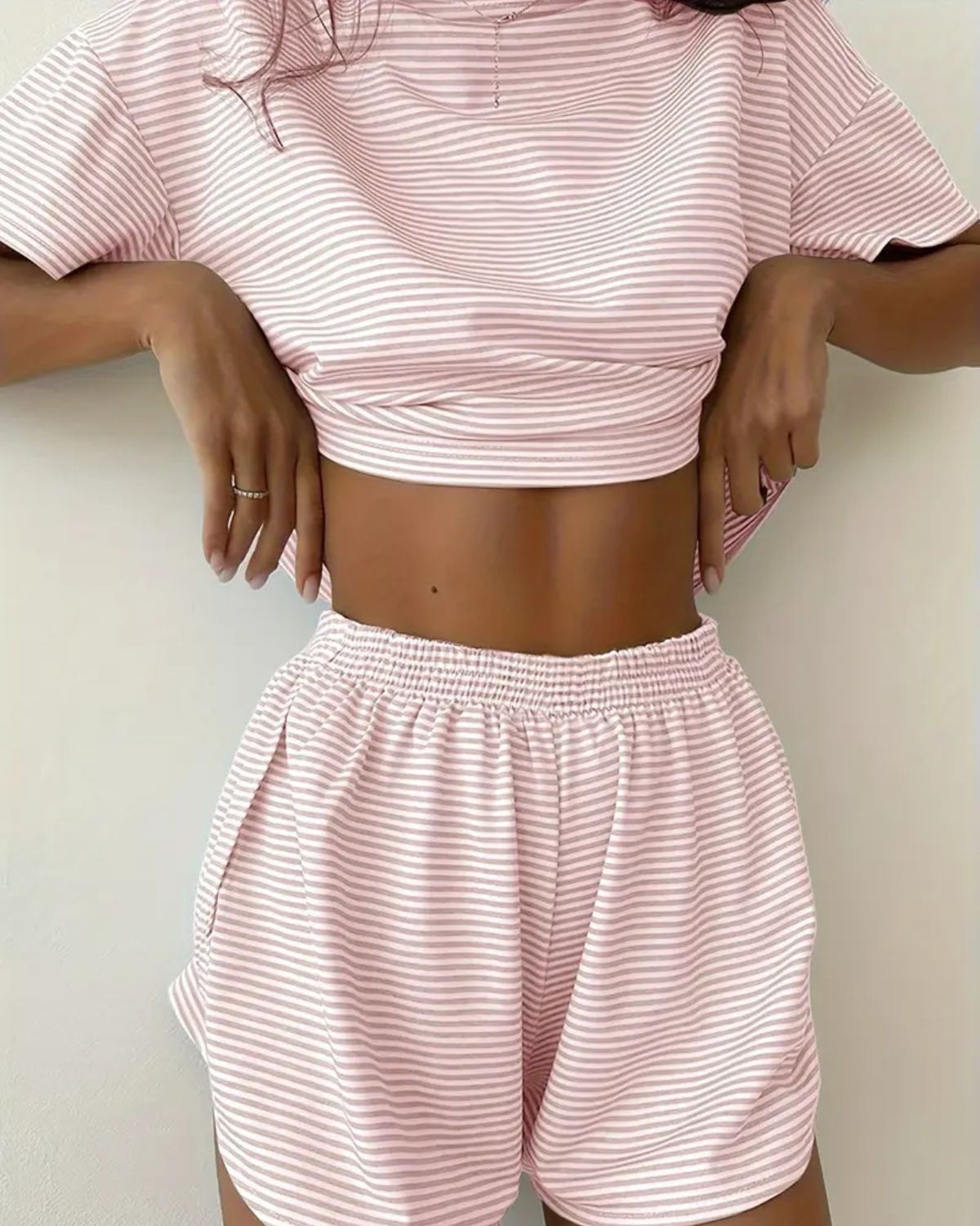 Striped Tee & Split Shorts PJ Set
