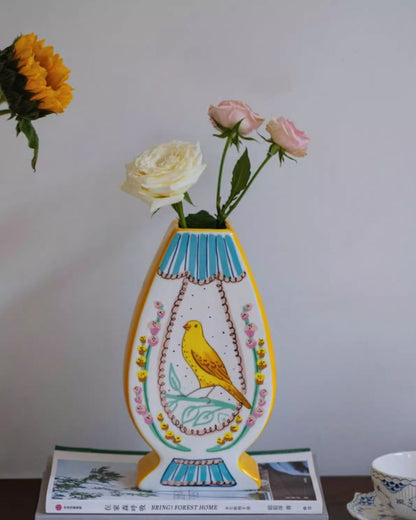 Original Hand-Painted Ceramic Vase - Unique Artistic Design for Luxury Living Rooms