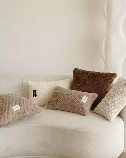 Brown Faux Rabbit Fur Pillow - Soft Plush Cushion for Sofa & Fall Decor