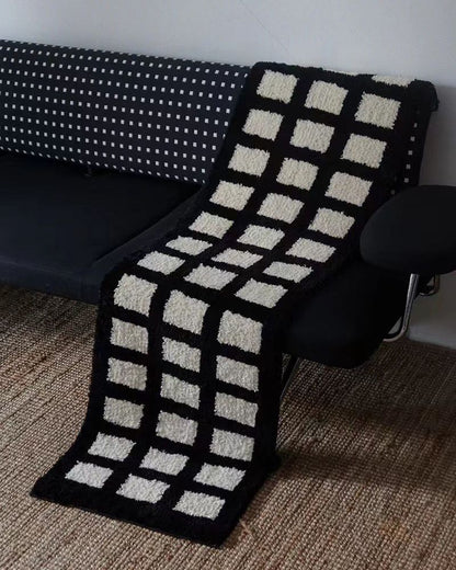 Nordic Black and White Square Pattern Rug for Living Room, Bedroom, and Home Decor
