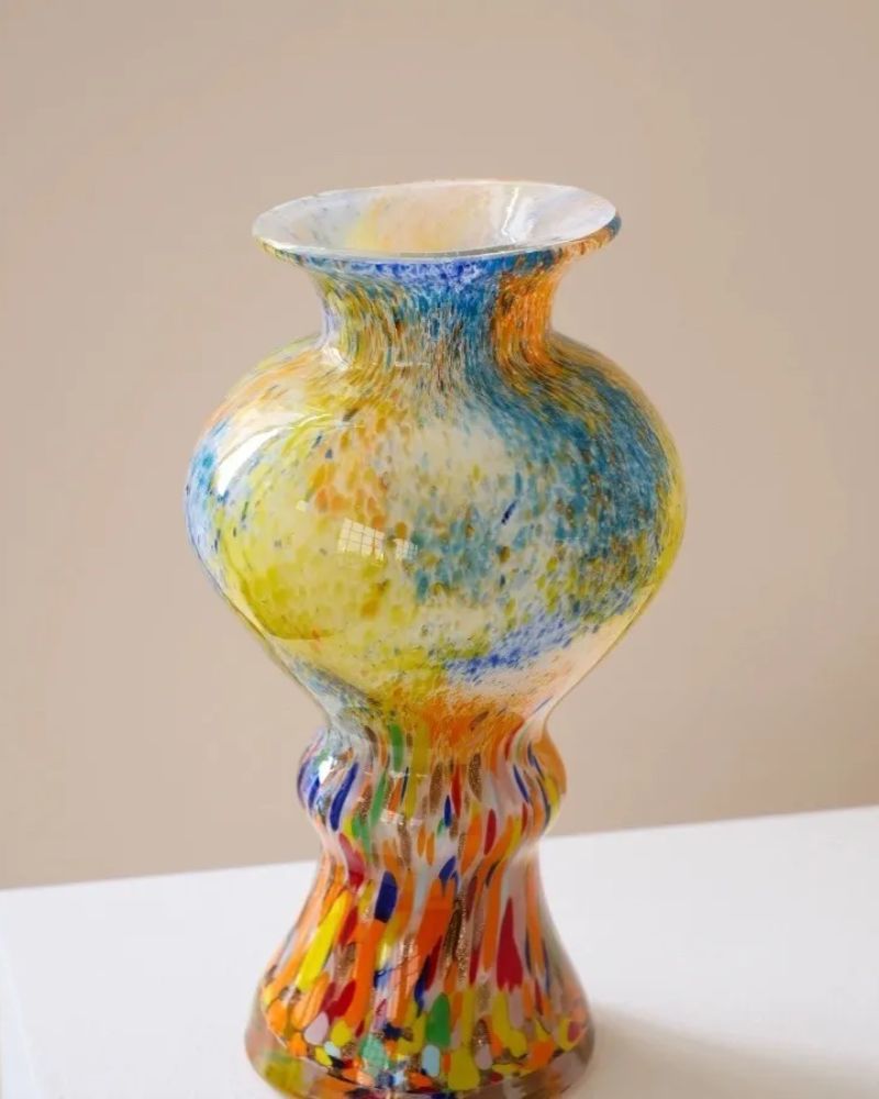 Oil Painting Textured Vintage Vase - Artistic Glass Figurine for Home Decoration