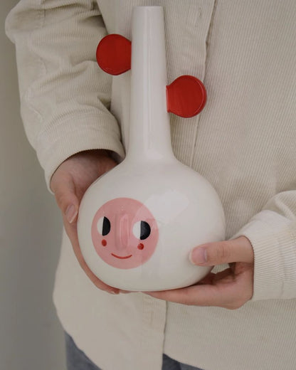 Red Ear Ceramic Vase - Fun Decorative Ornament & Creative Gift for Home or Office