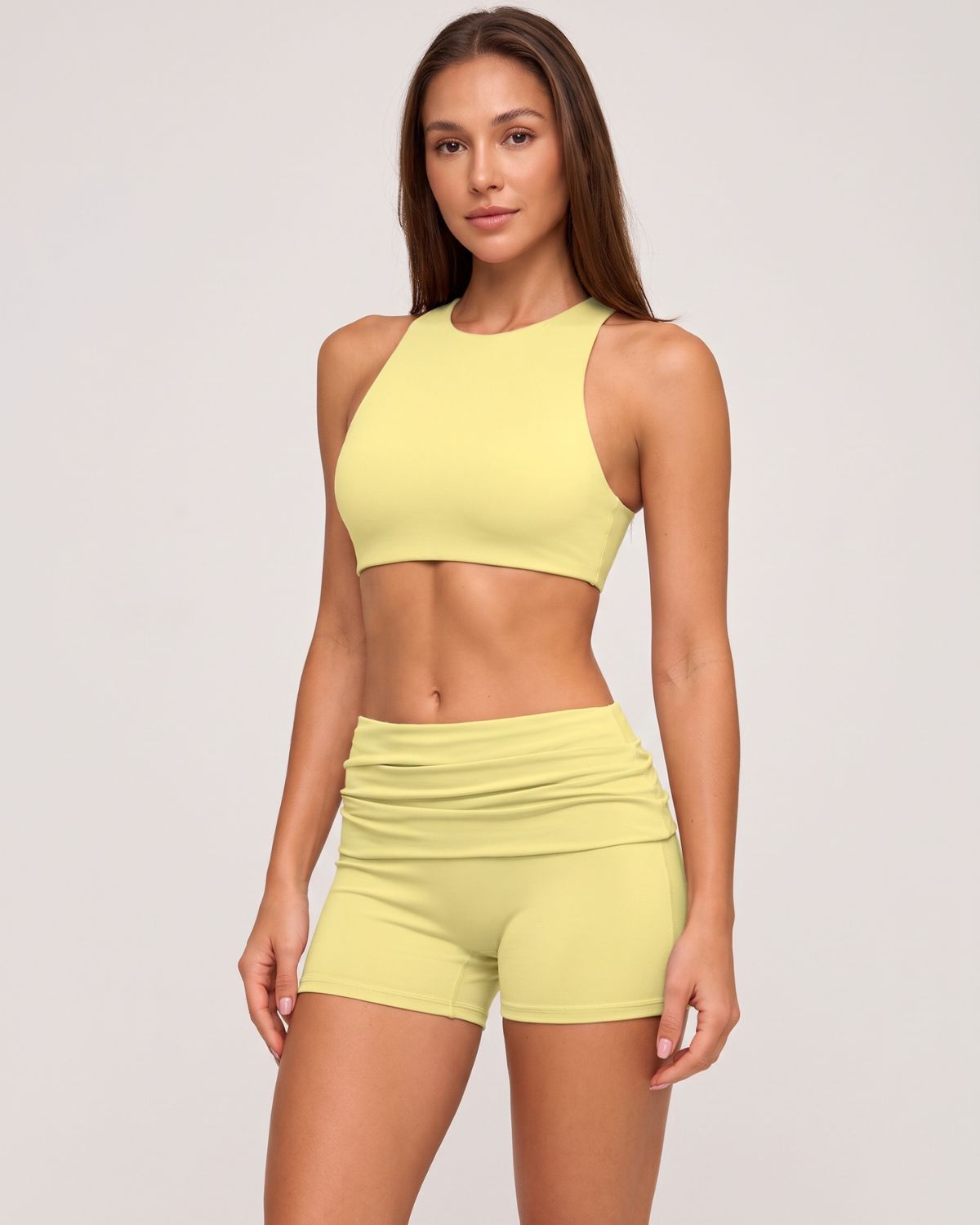 Yoga Top & Fold-Over Shorts Set