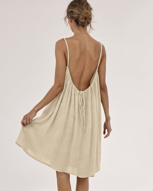 Solid Color Backless Cami Short Dress