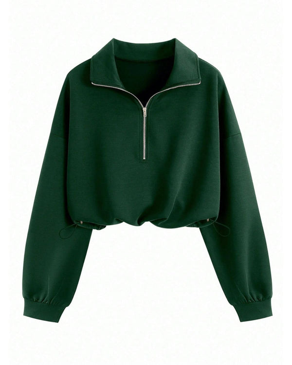 Half-Zip Collared Knit Crop Top