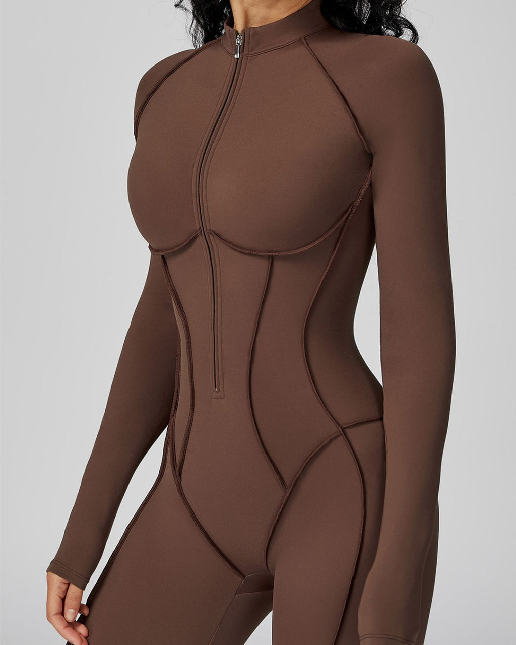 Mock-Neck Half-Zip Workout Bodysuit